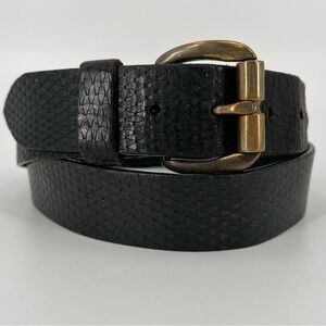 Vintage Black Textured Leather Belt with Brass Buckle